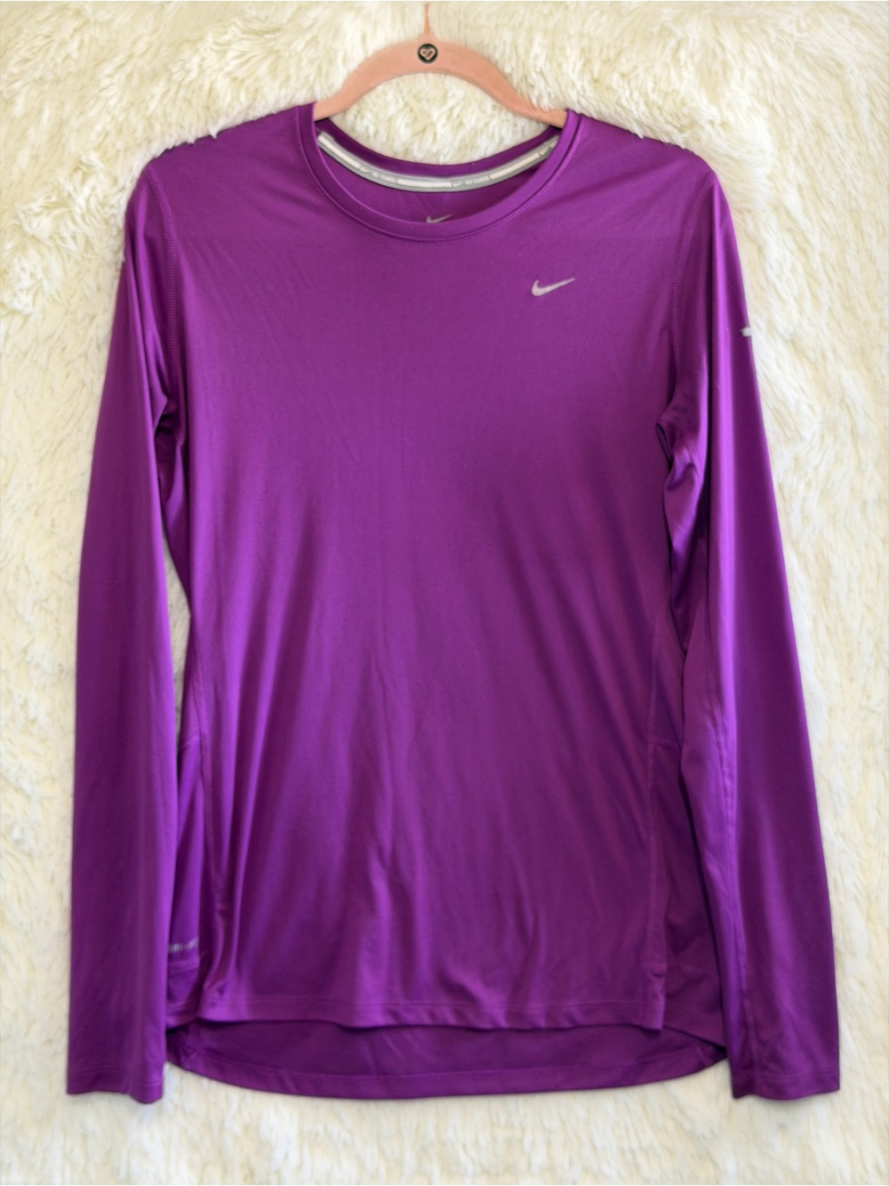 Nike Womens Dri-Fit Running Long Sleeve Top Size L Purple Swoosh Logo Activewear